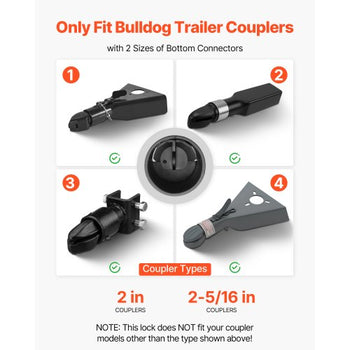 Trailer Lock, Fits 2 & 2-5/16-Inch Bulldog Trailer Couplers, Heavy Duty Hitch Lock with 3 Keys Secures Security Chains, Corrision-resistant, Anti-Theft RV Trailer Locks for RV, Trailer, Boat