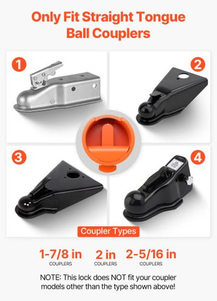 Trailer Lock, Fits 1-7/8, 2 & 2-5/16-Inch Straight Tongue Ball Couplers, Heavy Duty Hitch Lock with 4 Keys Secures Security Chains, Anti-Theft RV Trailer Locks for RV, Trailer, Boat