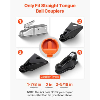 Trailer Lock, Fits 1-7/8, 2 & 2-5/16-Inch Straight Tongue Ball Couplers, Heavy Duty Hitch Lock with 4 Keys Secures Security Chains, Anti-Theft RV Trailer Locks for RV, Trailer, Boat