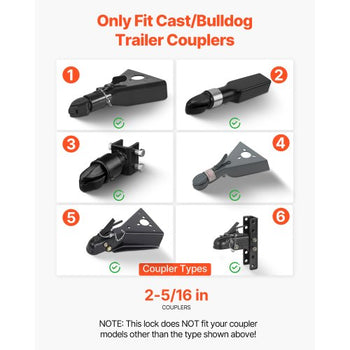 Trailer Coupler Lock, Fits 2-5/16-Inch Cast/Bulldog Trailer Couplers, Heavy Duty Trailer Hitch Lock with 3 Keys, Corrision-resistant, Anti-Theft Coupler Ball Locks for RV, Trailer, Boat, Black