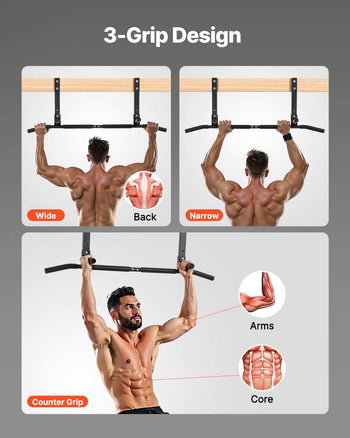 Joist Mount Pull Up Bar, Ceiling Mounted Chin Up Bar for Home Gym, Multi-Grip Pull Ups, 42 in Width Multifunctional Training Station, Heavy Duty Steel Upper Body Workout Bars, 440 lbs Capacity
