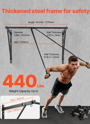 Pull Up Bar, 50 in Width Wall Mounted Pull Ups, Adjustable Depth 22" or 30" from Wall, Heavy Duty Steel Upper Body Workout Bars, 440 lbs Weight Capacity Chin Up Training Station, for Home Gym
