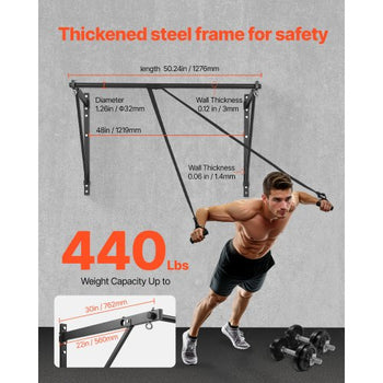Pull Up Bar, 50 in Width Wall Mounted Pull Ups, Adjustable Depth 22" or 30" from Wall, Heavy Duty Steel Upper Body Workout Bars, 440 lbs Weight Capacity Chin Up Training Station, for Home Gym