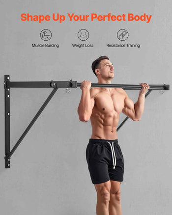 Pull Up Bar, 50 in Width Wall Mounted Pull Ups, Adjustable Depth 22" or 30" from Wall, Heavy Duty Steel Upper Body Workout Bars, 440 lbs Weight Capacity Chin Up Training Station, for Home Gym