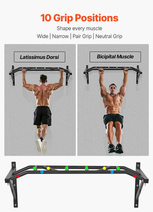 Pull Up Bar, Multi-Grip Wall Mounted Pull Ups, 50 in Width Multifunctional Chin Up Training Station, Heavy Duty Steel Upper Body Workout Bars with Hangers, 440 lbs Weight Capacity, for Home Gym