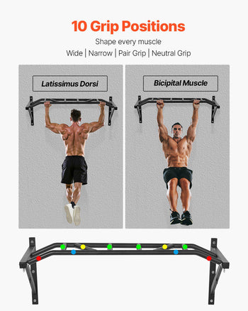 Pull Up Bar, Multi-Grip Wall Mounted Pull Ups, 50 in Width Multifunctional Chin Up Training Station, Heavy Duty Steel Upper Body Workout Bars with Hangers, 440 lbs Weight Capacity, for Home Gym