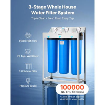 Whole House Water Filter System, 3-Stage | Sediment, PHO, CTO | 4.5" x 20" Home Water Purifier Filter Reduce Chlorine, Bad Taste, Odor, Rust, Prevent Scale and Corrosion