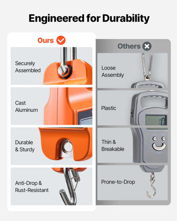 Digital Crane Scale, 880 lbs/400 kg Max Capacity, Handheld Hanging Scale with Cast Aluminum Case & LCD Display, 0.2 lbs Division & 3 Unit Switch, Auto-Off Setting for Farm Hunting Fishing, Orange