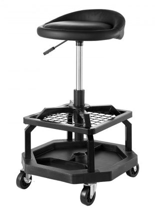Rolling Shop Stool, Pneumatic Garage Seat/Work Stool with 300 lbs Capacity, Adjustable Height Roller Creeper Seat, 360° Swivel Padded Workshop Stool with Casters, for Garage, Shop & Auto Repair