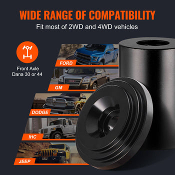 Black front axle spacer compatible with 2WD and 4WD vehicles, fit for Ford, GM, Dodge, IHC, Jeep, Dana 30 or 44.