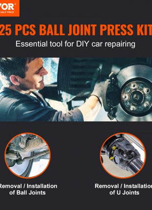 Ball Joint Press Kit, 25 pcsTool Kit, C-press Ball joint Remove and Install Tools, for Most 2WD and 4WD Cars, Heavy Duty Ball Joint Repair Kit for Automotive Repairing