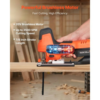 Cordless Jig Saw, 20 V Brushless Motor, 3500 SPM Blade Speed, Cordless Jigsaw with 6 pcs Blades, LED Light, 6 Variable Speed, 0- 45° Bevel Cuts, 4 Orbital Settings for Straight/Circle Cutting