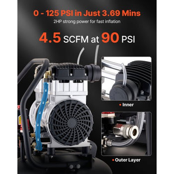 20-Gallon Air Compressor, 2HP 4.5 SCFM at 90PSI, Max 125PSI Pressure Oil-Free Air Compressor Tank, Portable on Wheels for Auto Repair, Tire Inflation, Spray Painting, Woodwork Nailing, 120V