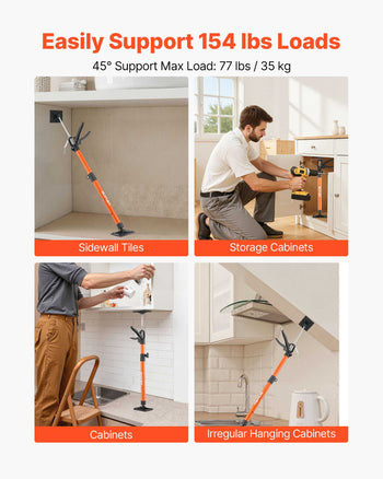 Cabinet Jack Support Pole, 2-Pack, 20.8-45.3 Inch Steel Telescopic Quick Support Rod, Adjustable 3rd Hand System up to 154 lbs Capacity for Installing Cabinets, Lifting Drywall, Cargo Bars