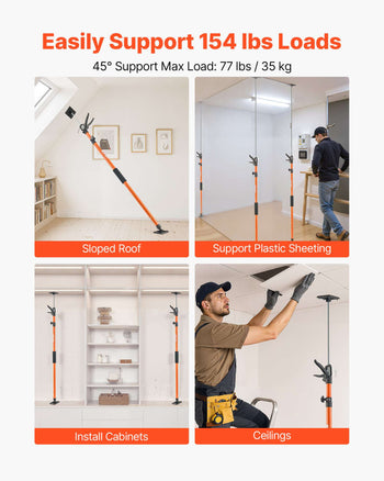 Cabinet Jack Support Pole, 8-Pack, 45.7-114.2 Inch Steel Telescopic Quick Support Rod, Adjustable 3rd Hand System up to 154 lbs Capacity for Installing Cabinets, Lifting Drywall, Cargo Bars
