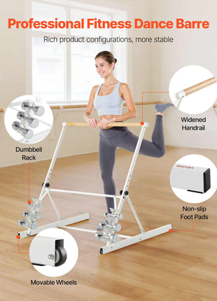 Ballet Barre, 3 ft Freestanding Portable Barre Bar, Home Fitness Exercise Equipment for Abs, Arms, Strength, and Cardio, Easy to Store Foldable Stretching Dance Bars, 4 Level Height Adjustable