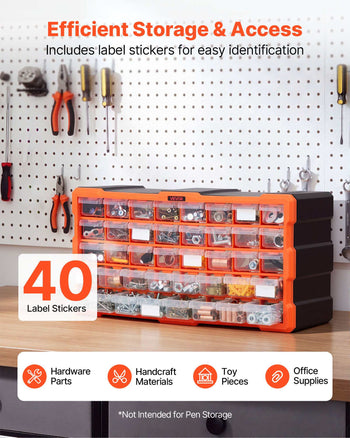 40-Drawer Storage Organizer, Plastic, Drawer Storage Cabinet for Garage Organization, Stackable Small Parts Organizer, Wall-Mounted Toolbox, for Hardware, Beads, Screws, Crafts, Building Bricks