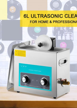 Ultrasonic Vinyl Record Cleaner 6L 40kHz Vinyl Ultrasonic Cleaning Machine Knob Control Record Ultrasonic Cleaner 4 Records Vinyl Sonic Cleaner Stainless Steel Tank with Mechanical Heater & Time