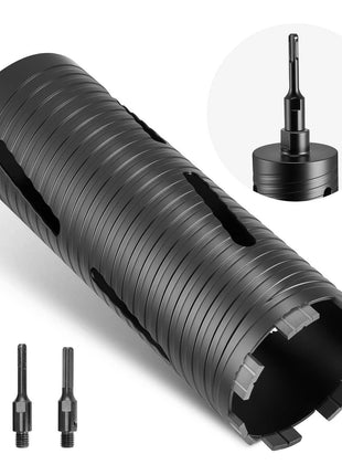 Core Drill Bit, 3-1/2 inch Diameter, 9-1/2 inch Drilling Depth, 5/8-11 Internal Thread, Diamond Dry Coring Bit with 3 Adapters, Pilot Drill and Hex Wrench, for Concrete, Red Bricks, and Masonry