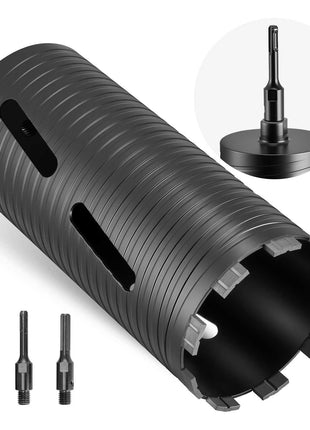 Core Drill Bit, 4-1/2 inch Diameter, 9-1/2 inch Drilling Depth, 5/8-11 Internal Thread, Diamond Dry Coring Bit with 3 Adapters, Pilot Drill and Hex Wrench, for Concrete, Red Bricks, and Masonry
