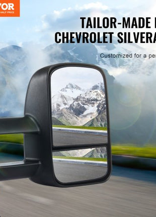 Towing Mirrors, Left & Right Pair Set for Chevrolet Silverado (1999-2007)/GMC/Cadillac, Tow Mirror with Plane & Convex Glass, Manual Controlling Telescoping Folding, Four-Way Adjustable, Black