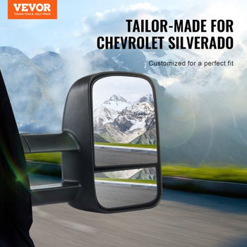 Towing Mirrors, Left & Right Pair Set for Chevrolet Silverado (1999-2007)/GMC/Cadillac, Tow Mirror with Plane & Convex Glass, Manual Controlling Telescoping Folding, Four-Way Adjustable, Black