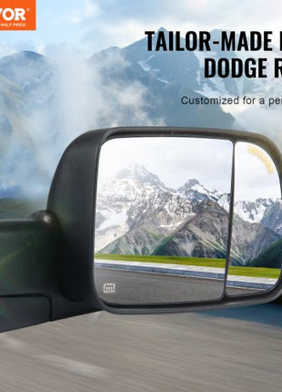 Towing Mirrors, for 2009-2018 Dodge Ram 1500, 2010-2018 Ram 2500 3500, 2019-2023 Ram 1500 Classic Model, Power Heated with Signal Light & Puddle Light, Manual Controlling Flipping Folding, Black