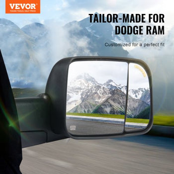 Towing Mirrors, for 2009-2018 Dodge Ram 1500, 2010-2018 Ram 2500 3500, 2019-2023 Ram 1500 Classic Model, Power Heated with Signal Light & Puddle Light, Manual Controlling Flipping Folding, Black