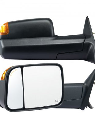 Towing Mirrors, for 2009-2018 Dodge Ram 1500, 2010-2018 Ram 2500 3500, 2019-2023 Ram 1500 Classic Model, Power Heated with Signal Light & Puddle Light, Manual Controlling Flipping Folding, Black