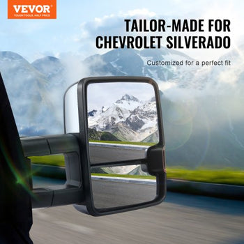 Towing Mirrors, Left & Right Pair Set for Chevrolet Silverado (2003-2007)/GMC/Cadillac, Power Heated Tow Mirror with Signal Light, Manual Controlling Telescoping Folding, Heating Defrost, Silver