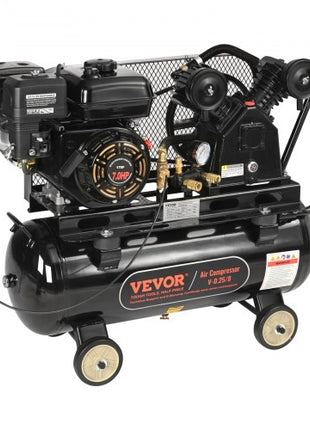 7HP Gas Powered Air Compressor, 13.2 Gallon Horizontal Air Compressor Tank, 9CFM@115PSI Gas Driven Piston Pump Air Compressed System with 115PSI Max Pressure for Construction Sites Workshop