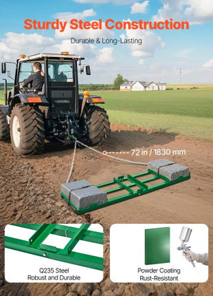 Drag Harrow, 6 ft Heavy Duty Tow Behind Drag Harrow with Adjustable Bars & 72 in Chain, Driveway Grader Landscape Rake for ATV, UTV, Tractor, Mower Tow Behind Yard Lawn Leveling Tool