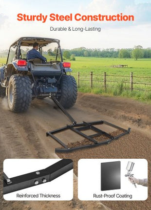 Drag Harrow, 74" Width Tow Behind Drag Harrow, Q235 Steel Driveway Grader with Adjustable Bars & Pin Hitch, Support up to 50 lbs, Tractor Driveway Harrow for ATVs, UTVs, Garden Lawn Tractors