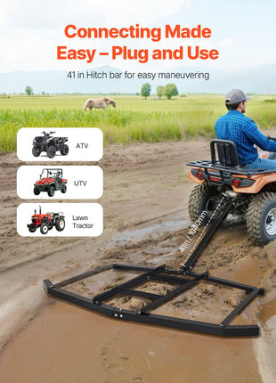 Drag Harrow, 74" Width Tow Behind Drag Harrow, Q235 Steel Driveway Grader with Adjustable Bars & Pin Hitch, Support up to 50 lbs, Tractor Driveway Harrow for ATVs, UTVs, Garden Lawn Tractors