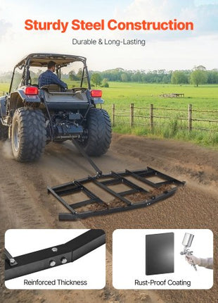 Drag Harrow, 84" Width Tow Behind Drag Harrow, Q235 Steel Driveway Grader with Adjustable Bars & Pin Hitch, Support up to 50 lbs, Tractor Driveway Harrow for ATVs, UTVs, Garden Lawn Tractors
