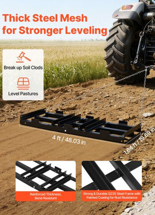 Drag Harrow, 48 x 20 in, Tow-Behind Driveway Grader with Adjustable Width & 50lbs Load Capacity, Heavy Duty Lawn Leveling Rake, Galvanized Steel Gravel Driveway Drag, Fits ATVs UTVs Tractors