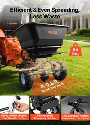Tow-Behind Spreader, 9.8 ft Spreading Width, Broadcast Spreader with 10" All-Terrain Tires, 85 lbs Capacity Hopper, Adjustable Flow Control, Lawn Spreaders for Seed Fertilizer Ice Melt