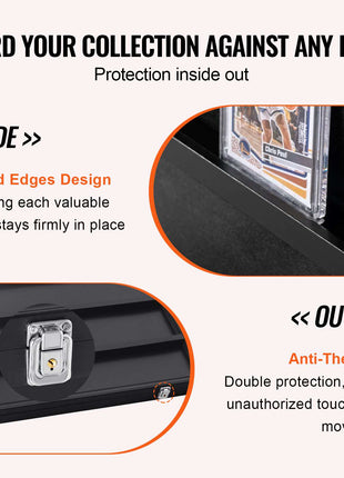 36 Graded Sports Card Display Case, 30.5x24.3x2.1 in, Baseball Card Display Frame with 98% UV Protection Clear View PC Glass, Lockable Wall Cabinet for Football Basketball Hockey Trading Card