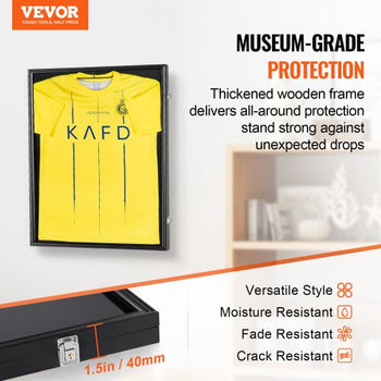 Jersey Display Frame Case, 24 x 32 x 1.5 in, Large Lockable Sport Jersey Shadow Box with 98% UV Protection PC Glass and Hangers, for Baseball Basketball Football Hockey Shirt and Uniform, Black