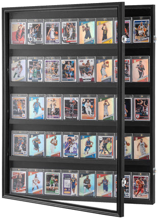 35 Graded Sports Card Display Case, 24.3x30.5x2.1 in, Baseball Card Display Frame with 98% UV Protection Clear View PC Panel, Lockable Wall Cabinet for Football Basketball Hockey Trading Card