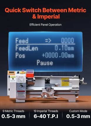 Metal Lathe Machine, 8.7 x 18 in, Precision Bench Power Metal Lathe, Automatic Feed, 0-2500 RPM Variable Speed, 1250W Brushless Motor, for Processing Precision Parts Soft Metals Wood Plastics