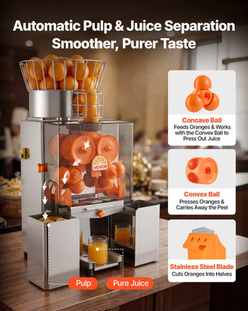 Commercial Orange Juicer Machine, 120W Electric Automatic Orange Squeezer, Lemon Citrus Pomegranates Extractor for 20 per Minute, Stainless Steel, with Peel Collecting Bucket, PC Cover