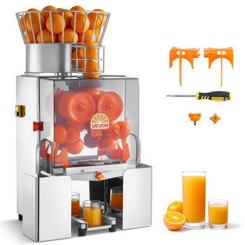 Commercial Orange Juicer Machine, 120W Electric Automatic Orange Squeezer, Lemon Citrus Pomegranates Extractor for 20 per Minute, Stainless Steel, with Peel Collecting Bucket, PC Cover