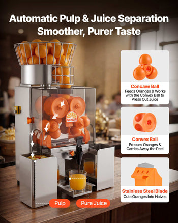 Commercial Orange Juicer Machine, 120W Electric Automatic Orange Squeezer, Lemon Citrus Pomegranates Extractor for 20 per Minute, Stainless Steel, with Water Tap, Peels Collecting Bucket