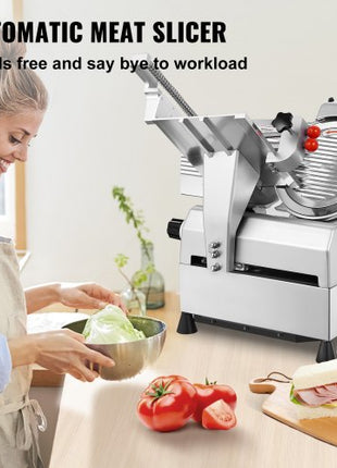 Automatic Meat Slicer, 540W Deli Slicer, 2 PCS 10" Stainless Steel Removable Blade, 0-15mm Adjustable Thickness, Child Lock Protection, Food Slicer Machine for Meat Cheese Bread for Home Use