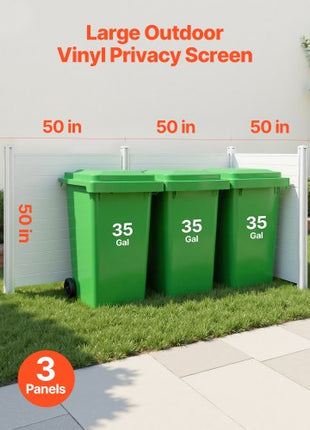 3 Panels Outdoor Privacy Screen, 50 x 50 in Air Conditioner Fence with 27.6 in Ground Stakes, Pool Equipment Enclosure, Horizontal Vinyl Privacy Fence, Ideal for Trash Can and A/C Units, White