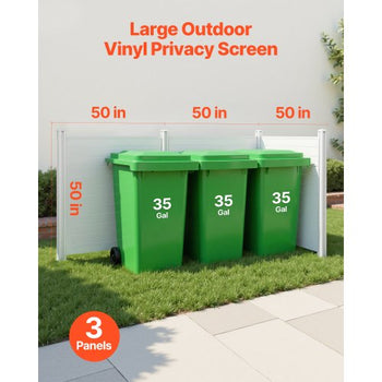 3 Panels Outdoor Privacy Screen, 50 x 50 in Air Conditioner Fence with 27.6 in Ground Stakes, Pool Equipment Enclosure, Horizontal Vinyl Privacy Fence, Ideal for Trash Can and A/C Units, White
