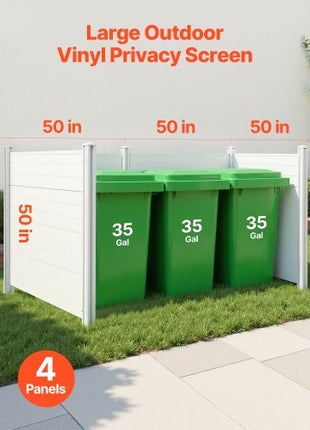 4 Panels Outdoor Privacy Screen, 50 x 50 in Air Conditioner Fence with 27.6 in Ground Stakes, Pool Equipment Enclosure, Horizontal Vinyl Privacy Fence, Ideal for Trash Can and A/C Units, White