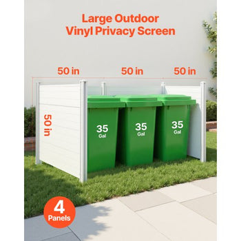 4 Panels Outdoor Privacy Screen, 50 x 50 in Air Conditioner Fence with 27.6 in Ground Stakes, Pool Equipment Enclosure, Horizontal Vinyl Privacy Fence, Ideal for Trash Can and A/C Units, White