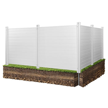 4 Panels Outdoor Privacy Screen, 50 x 50 in Air Conditioner Fence with 27.6 in Ground Stakes, Pool Equipment Enclosure, Horizontal Vinyl Privacy Fence, Ideal for Trash Can and A/C Units, White